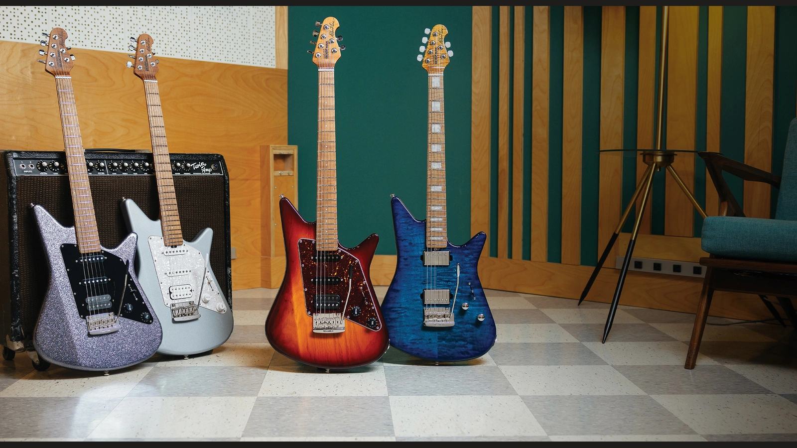 Four Ernie Ball Music Man Albert Lee launch guitars