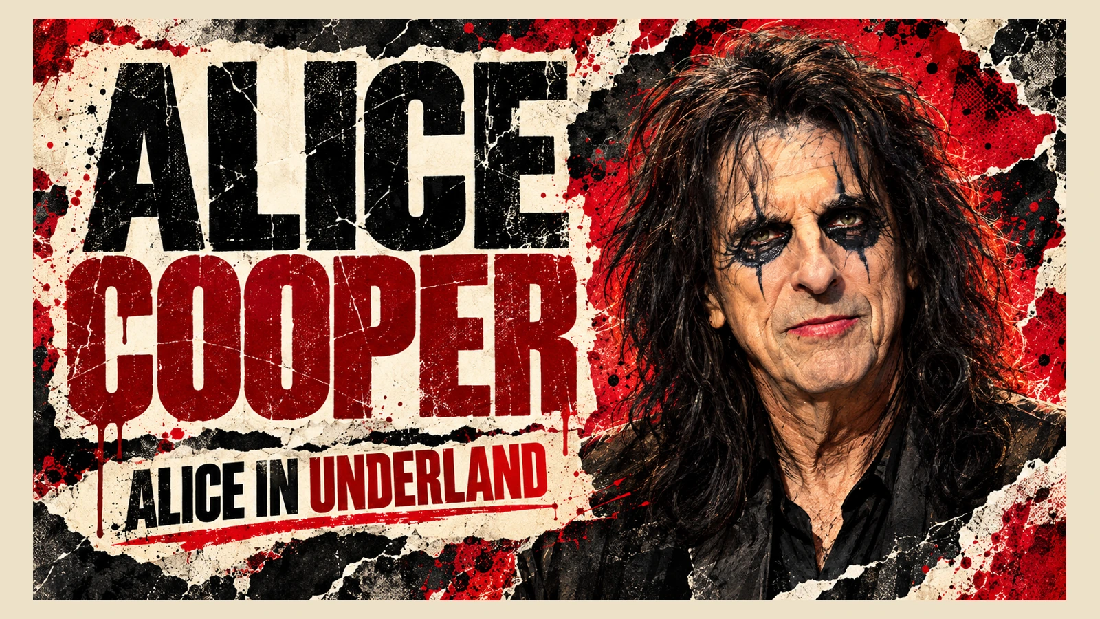 AI-assisted editorial portrait of Alice Cooper, based on an archival 2024 photograph.