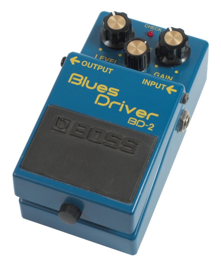 A BD-2, Boss BD-2 Blues Driver, shown in full.