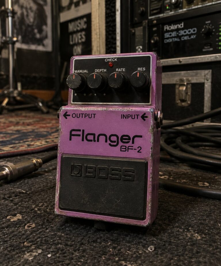 Illustration of a BOSS BF-2 Flanger Pedal.