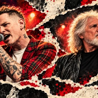 AI-assisted editorial portraits of Corey Taylor and Geezer Butler; not a photograph of the benefit performance.