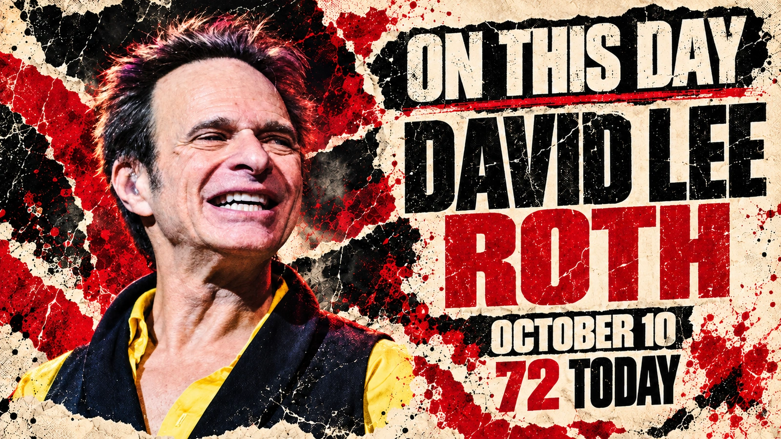 Editorial illustration of David Lee Roth, based on a 2014 photograph, marking his October 10 birthday.