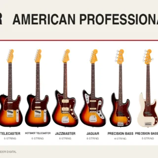 Ten complete Fender American Professional guitar and bass models from the 2026 range