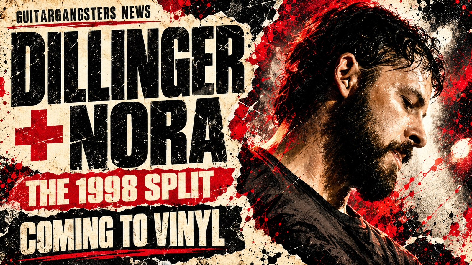 Ben Weinman in an illustrated adaptation of a 2009 photograph, with Dillinger and Nora split-vinyl news headline.
