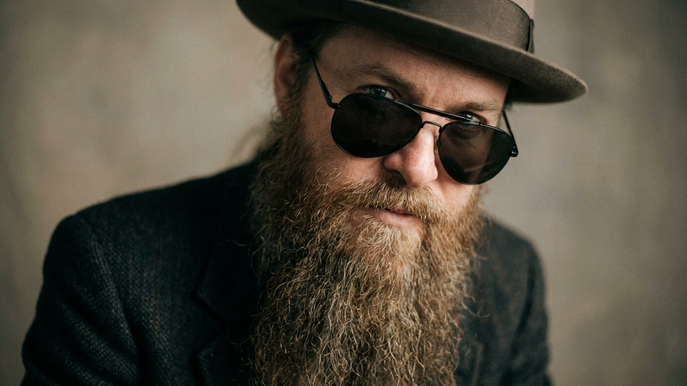 AI-generated illustration: Billy Gibbons in his trademark hat, sunglasses and long beard.