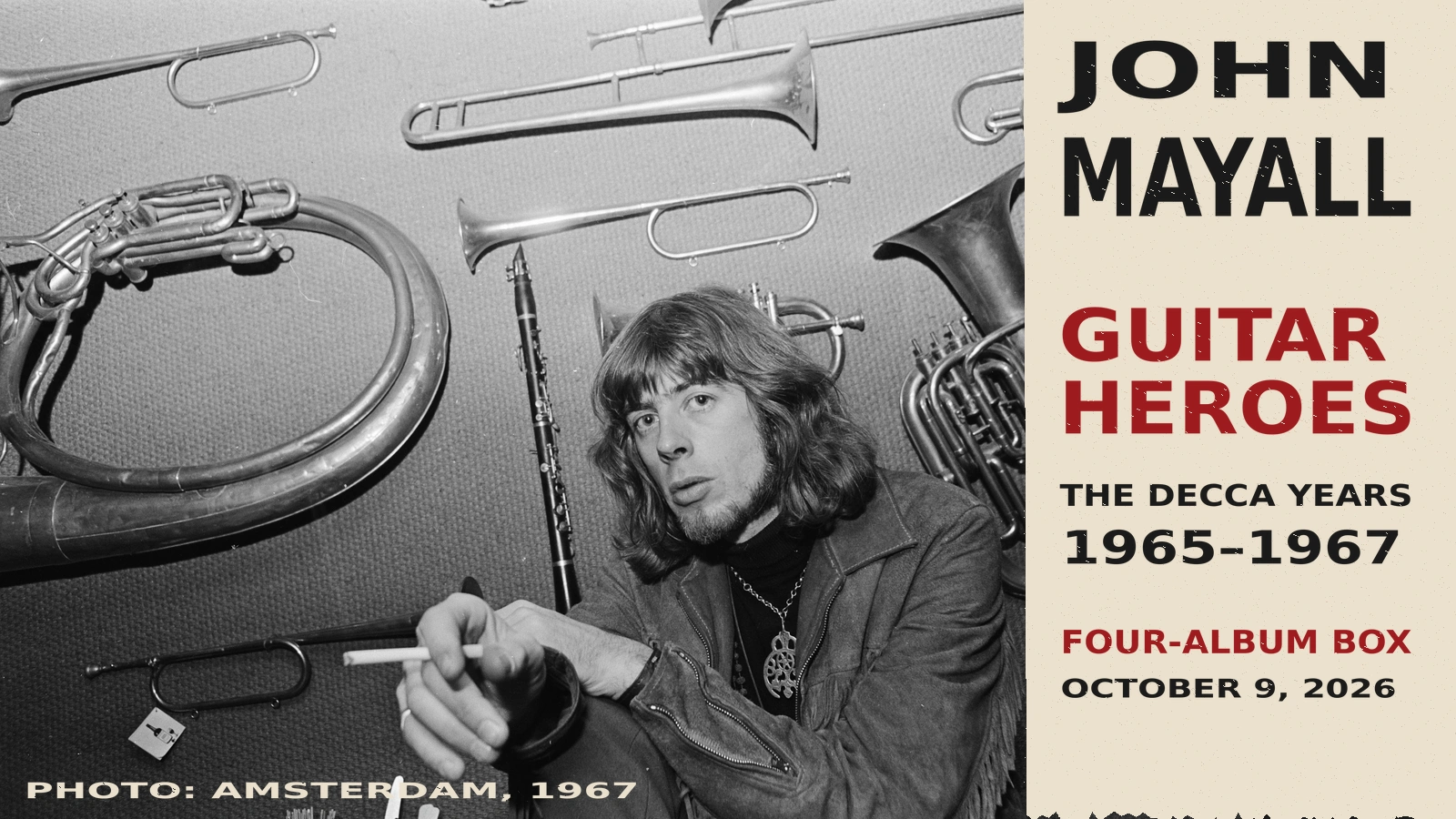 John Mayall seated in an Amsterdam instrument shop in November 1967.