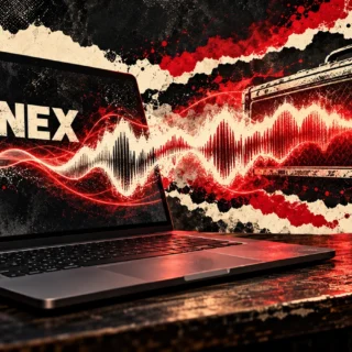 Editorial concept illustration of guitar amp capture and TONEX software, not an actual interface screenshot
