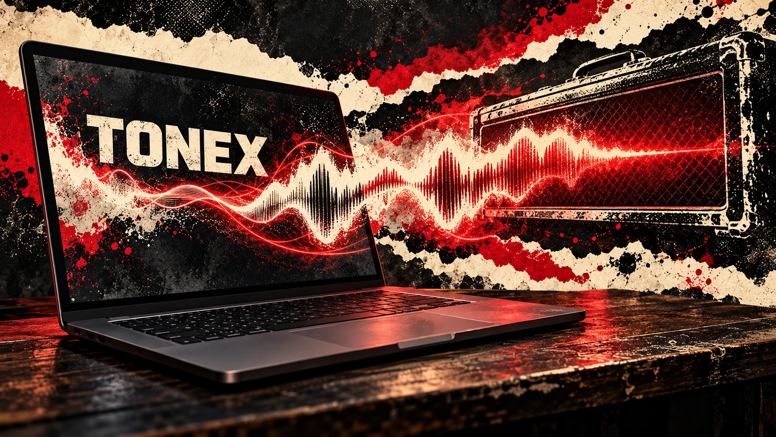 Editorial concept illustration of guitar amp capture and TONEX software, not an actual interface screenshot