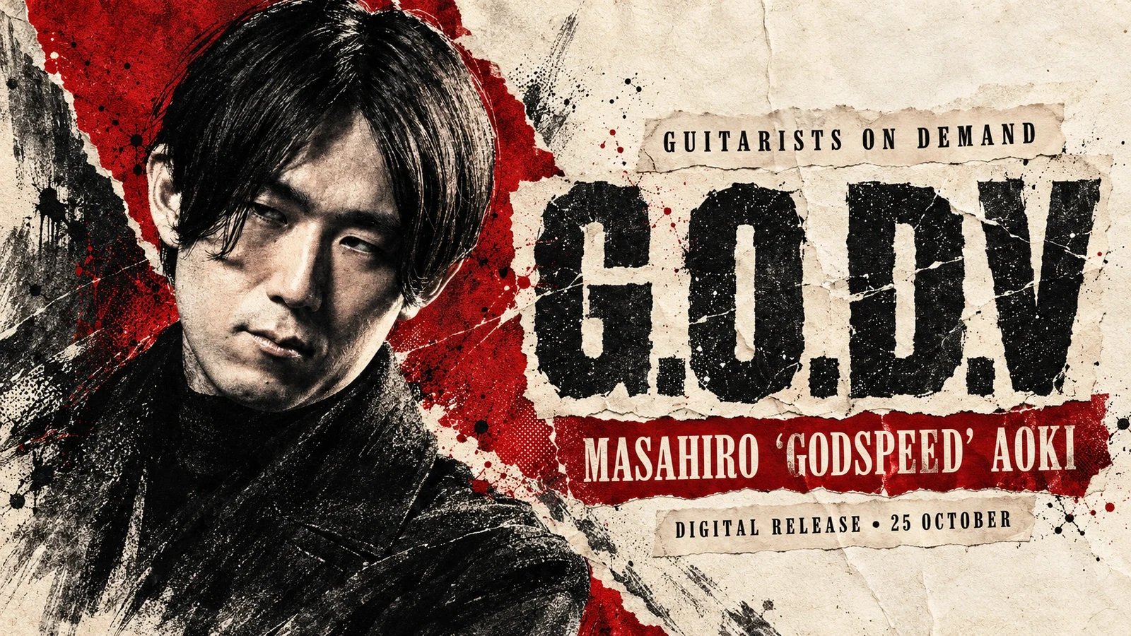 Original editorial portrait illustration of Masahiro Godspeed Aoki for the Guitarists On Demand G.O.D.V release.