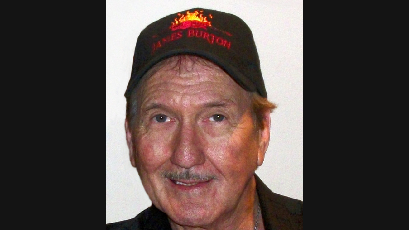 Portrait of James Burton wearing a black cap in Verona in November 2010
