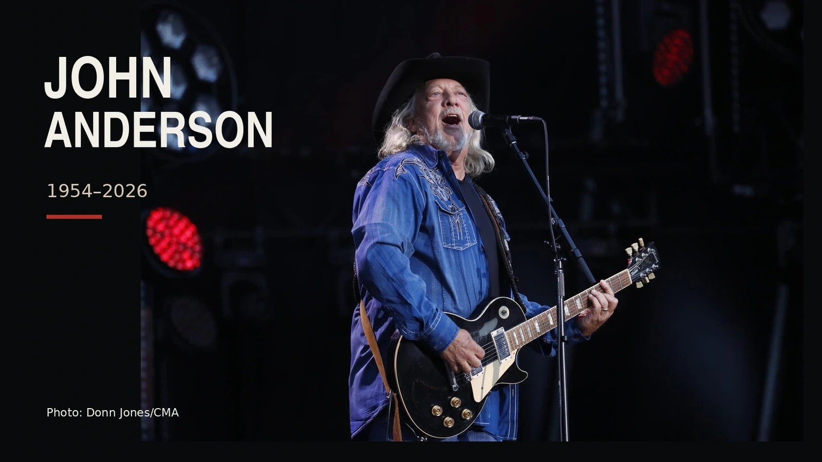 John Anderson playing a black electric guitar on stage at the 2017 CMA Music Festival