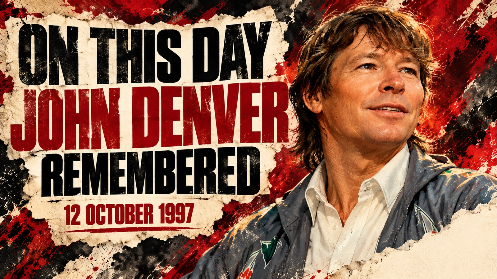 Editorial portrait illustration of John Denver, based on an archival reference.