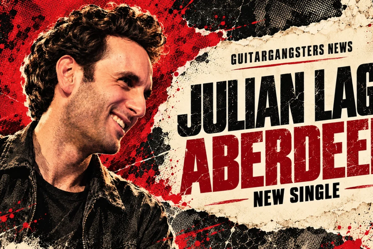 Editorial illustration of Julian Lage, based on an archival portrait reference.