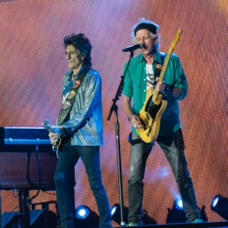 Ronnie Wood and Keith Richards performing with the Rolling Stones in London on 22 May 2018.
