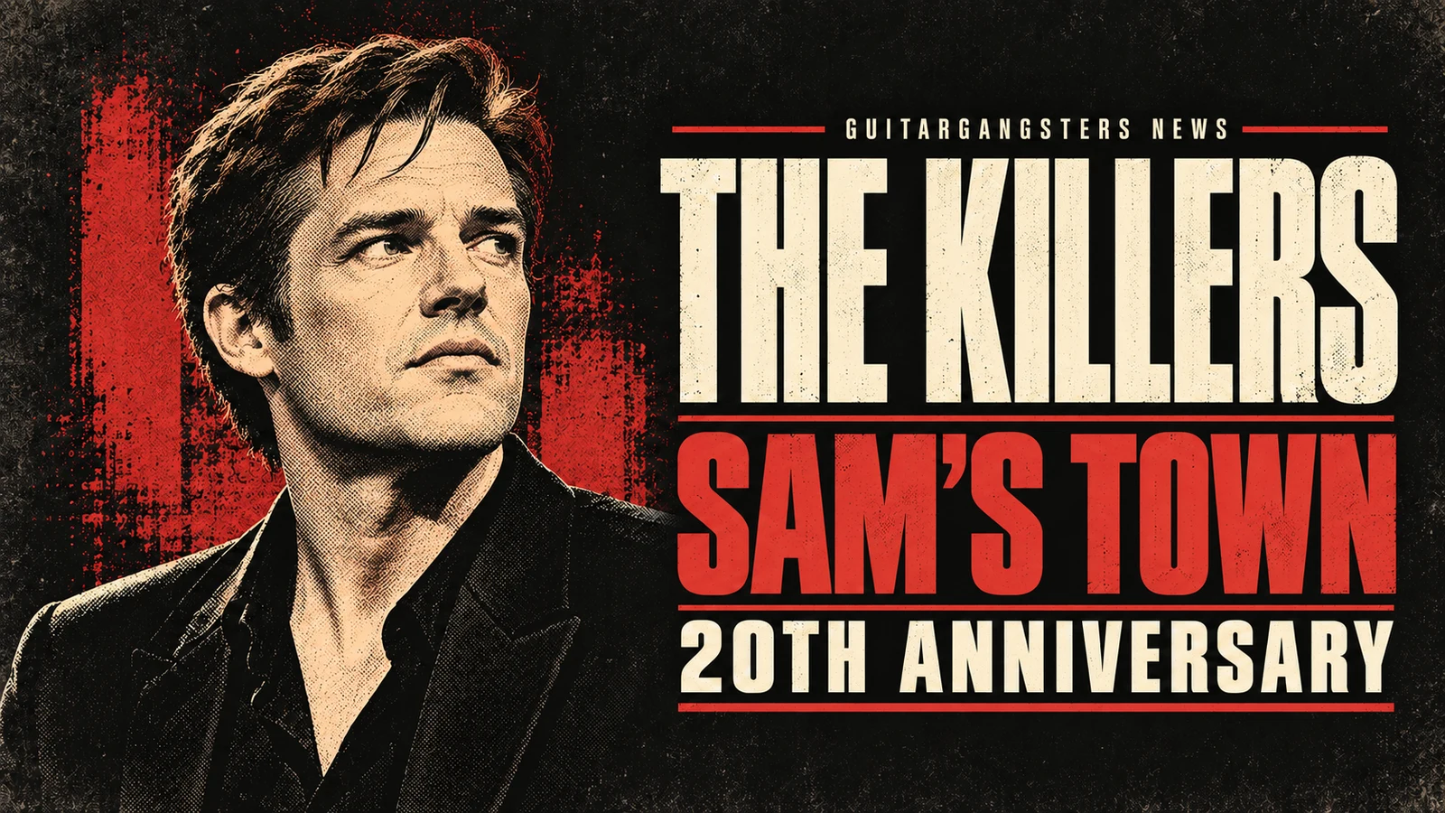 Original editorial illustration of Brandon Flowers accompanying The Killers’ Sam’s Town anniversary vinyl news.