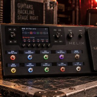 Illustration of a Line 6 Helix Floor multi-effects processor.