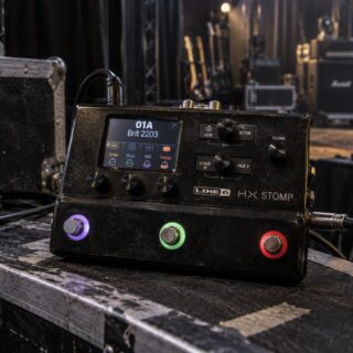Illustration of a Line 6 HX Stomp Guitar Processor.