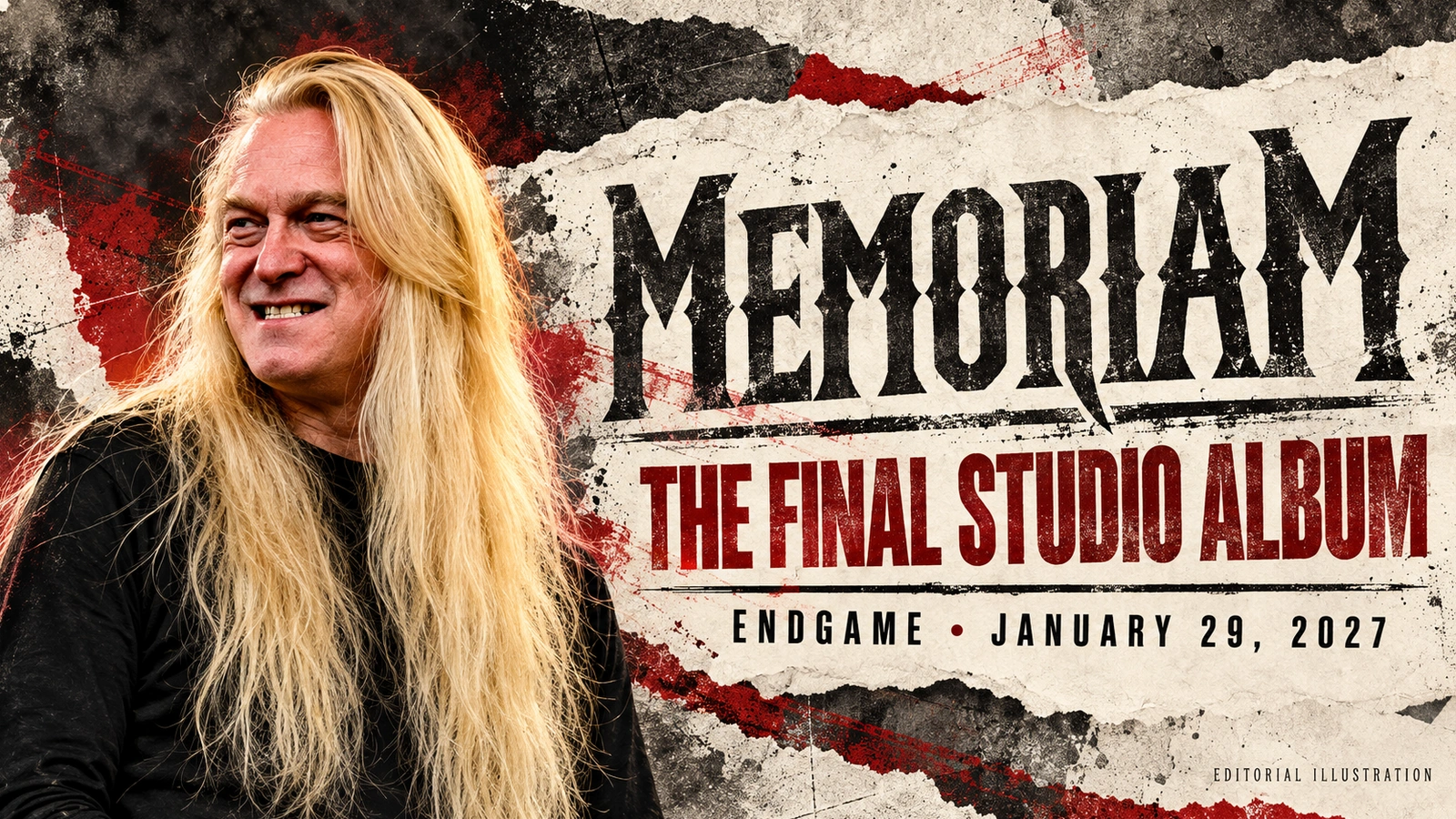 AI-assisted editorial portrait illustration of Karl Willetts based on his documented 2018 appearance, with Memoriam Endgame announcement text