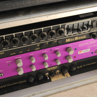 Mesa/Boogie Studio Preamp in the top rack position, above a Soldano SP-77 preamp and Mesa 20/20 power amplifier.