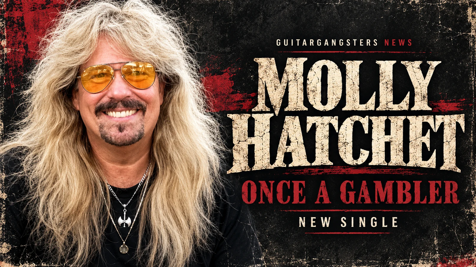 Editorial illustration of Molly Hatchet guitarist Bobby Ingram with Once A Gambler news headline