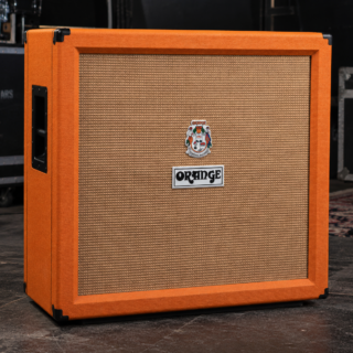 AI-generated illustration of a straight-front Orange PPC412 guitar speaker cabinet in standard orange finish.