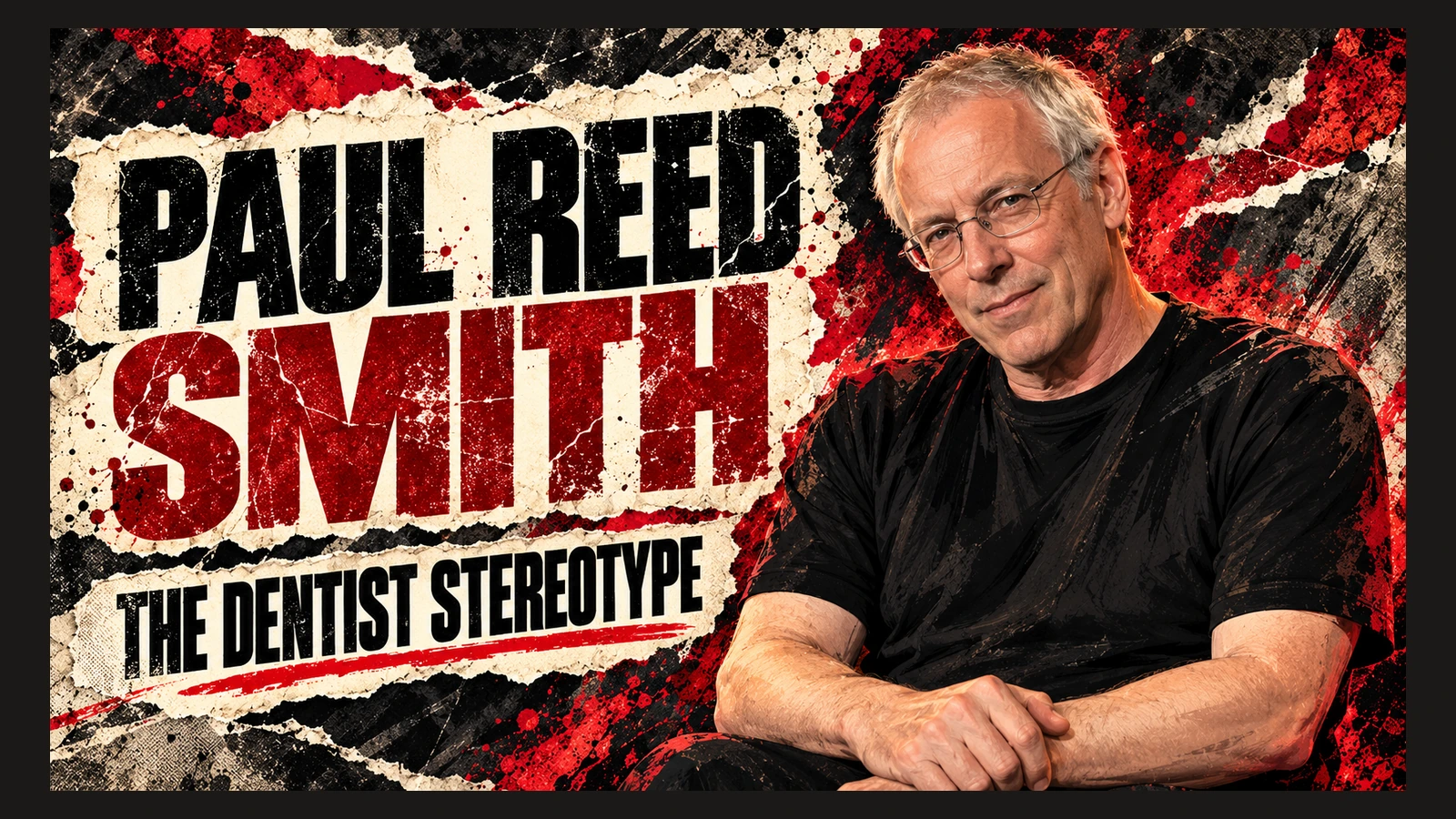 Editorial illustrated portrait of Paul Reed Smith beside the words The Dentist Stereotype