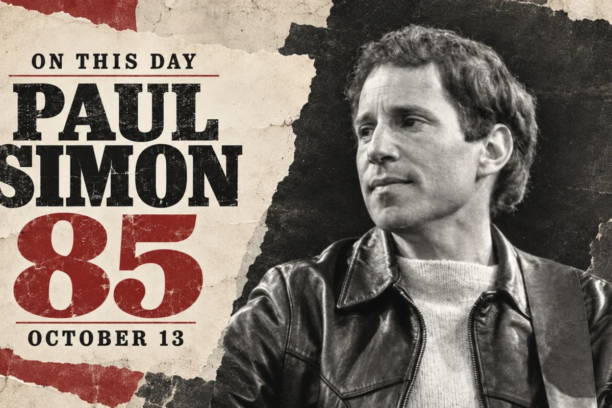 AI-assisted retrospective illustration of Paul Simon based on his documented 1982 appearance, marking his 85th birthday