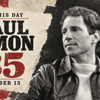 AI-assisted retrospective illustration of Paul Simon based on his documented 1982 appearance, marking his 85th birthday