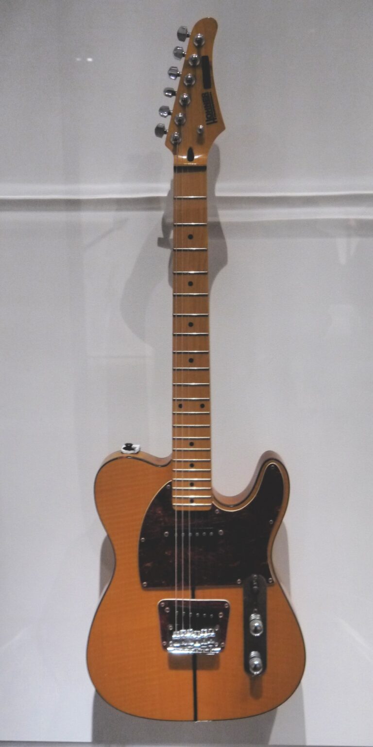 Prince's Hohner Prinz (a copy of the H.S. Anderson Mad Cat), shown at the Met's Play It Loud exhibition.