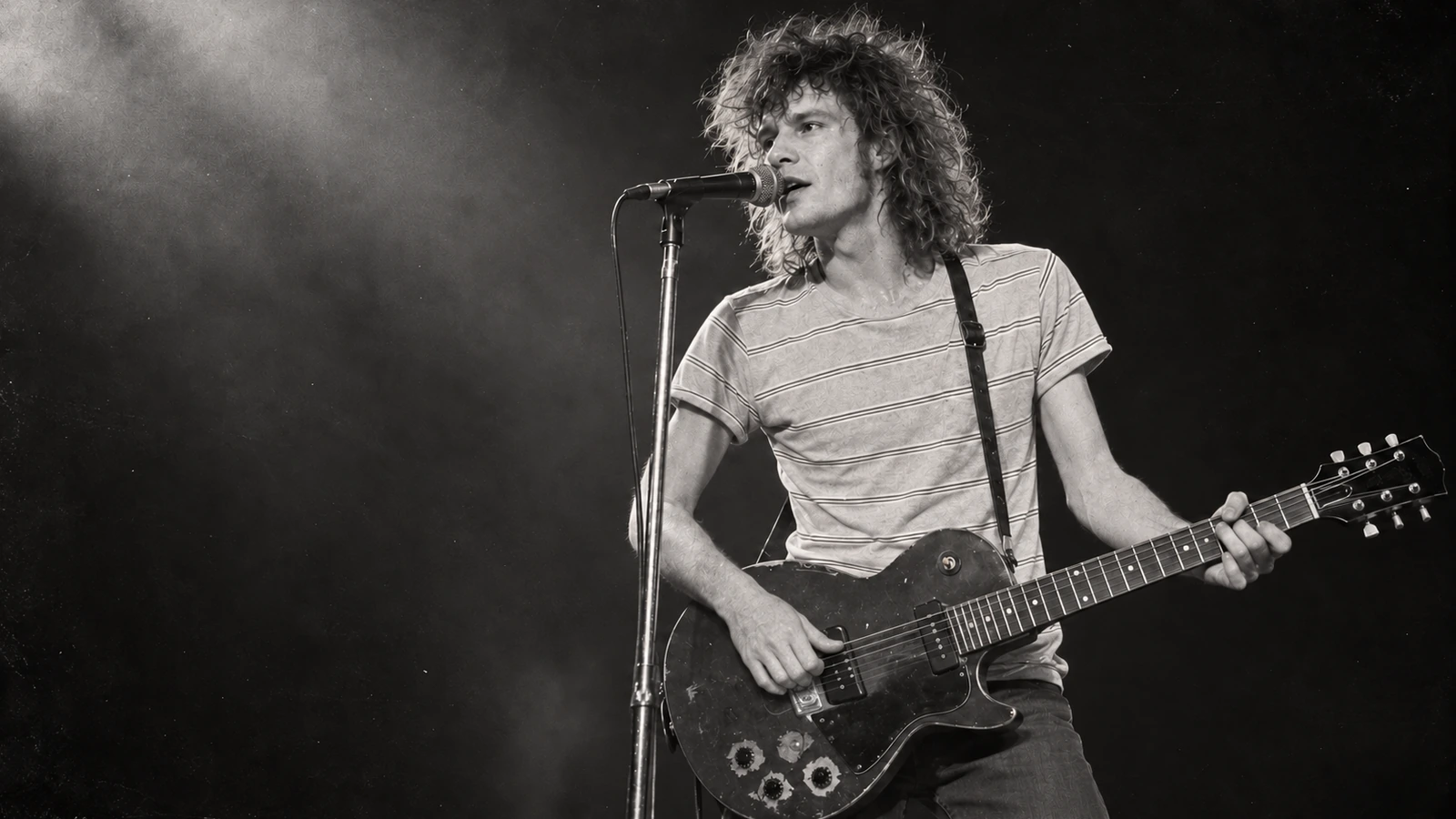Original editorial illustration of Paul Westerberg singing and playing a guitar, informed by 1986 photographs.