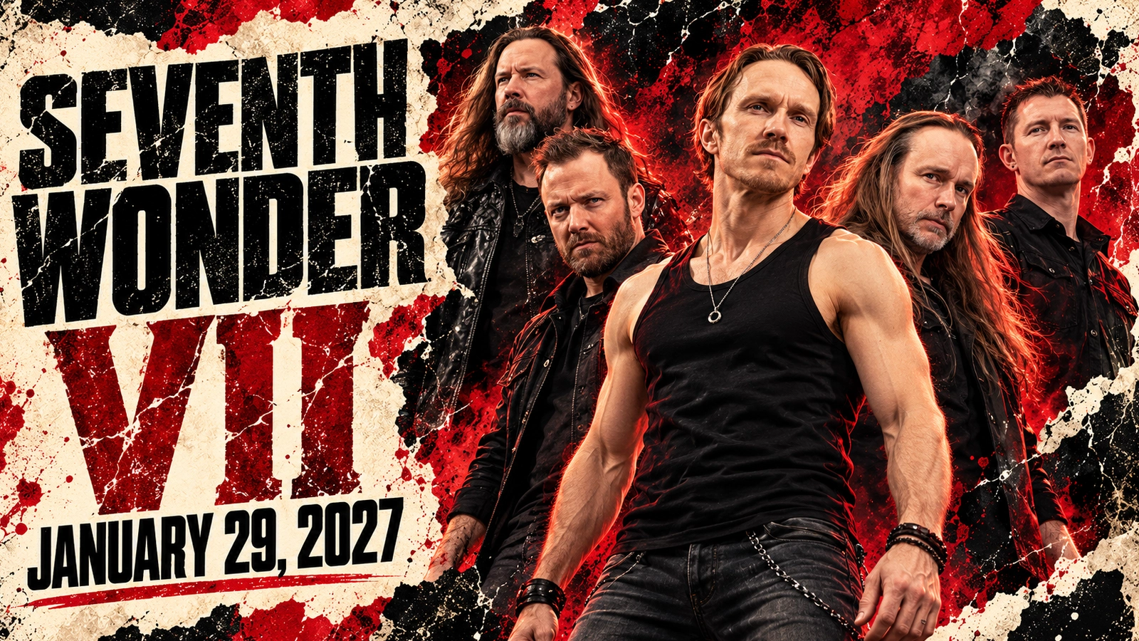 AI-generated editorial illustration of the five members of Seventh Wonder for VII.