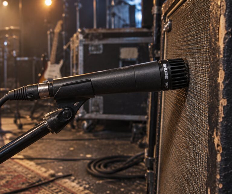 Illustration of a Shure SM57 Dynamic Instrument Microphone.