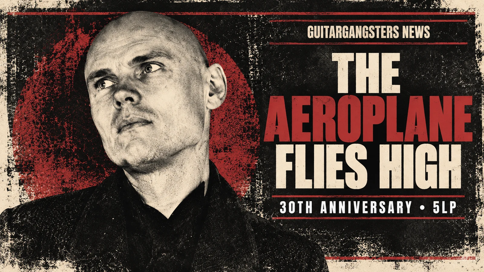 Editorial illustration of Billy Corgan for The Aeroplane Flies High five-LP reissue