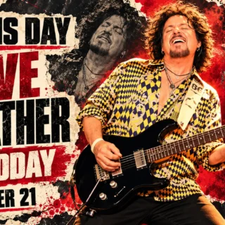 Illustration of Steve Lukather playing a black Music Man Luke III guitar, marking his 69th birthday on October 21.