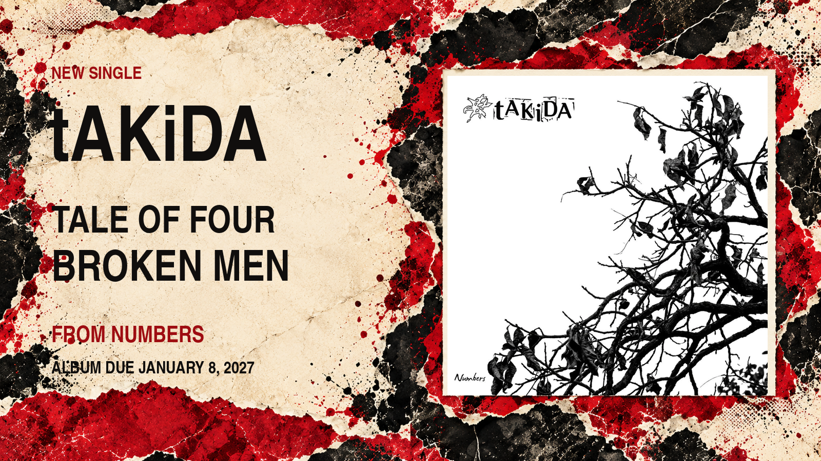 Cover of tAKiDA’s album Numbers, used in an editorial graphic about the single Tale of four broken men