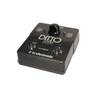 A complete black TC Electronic Ditto X2 Looper pedal with two footswitches and one level knob on a white background.