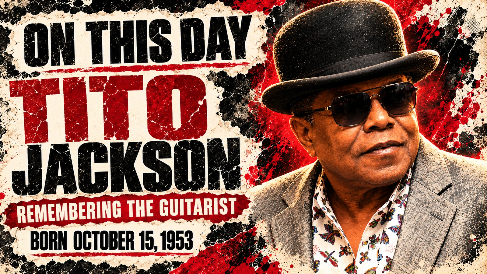 Generated editorial illustration of Tito Jackson, using a 2017 identity reference; commemorating his birth on October 15, 1953.