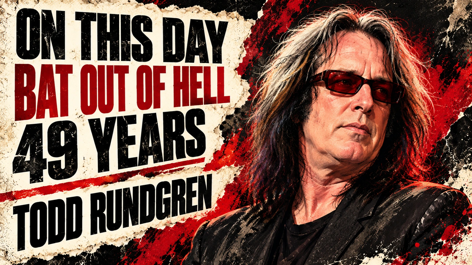 Illustrated portrait of Todd Rundgren marking 49 years of Bat Out of Hell.