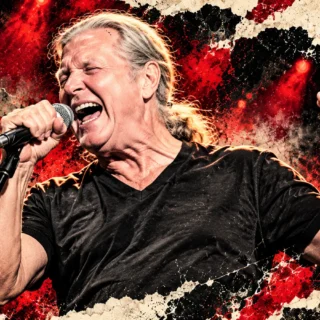 AI-assisted editorial illustration of Zebra singer and guitarist Randy Jackson holding a microphone; not a concert photograph.